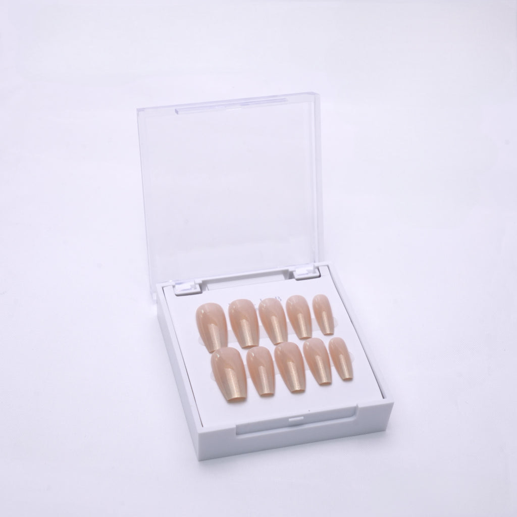 NAIL LAB LIGHTCURE press-on nails in pearly nude with luminous sheen in case