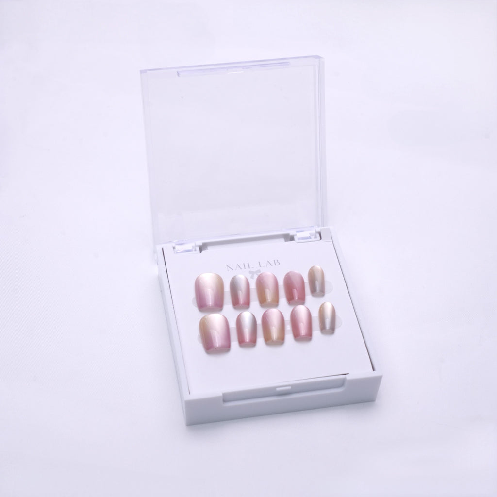 NAIL LAB LIGHTCURE press-on nails in soft blush ombré gradient in case