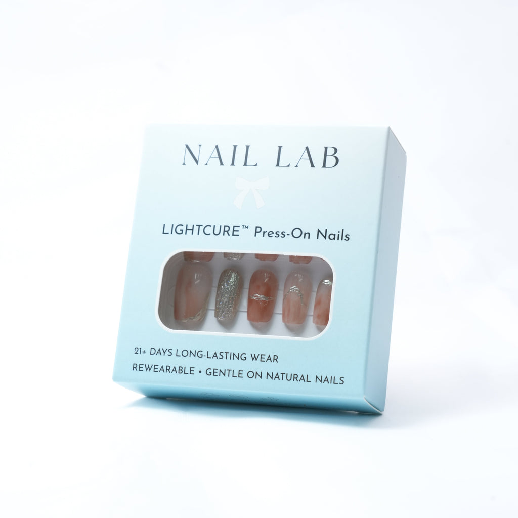NAIL LAB LIGHTCURE press-on nails in rosy marble design