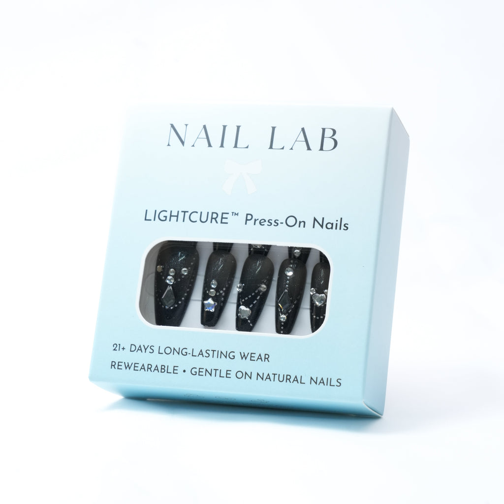 NAIL LAB LIGHTCURE press-on nails in deep black noir finish