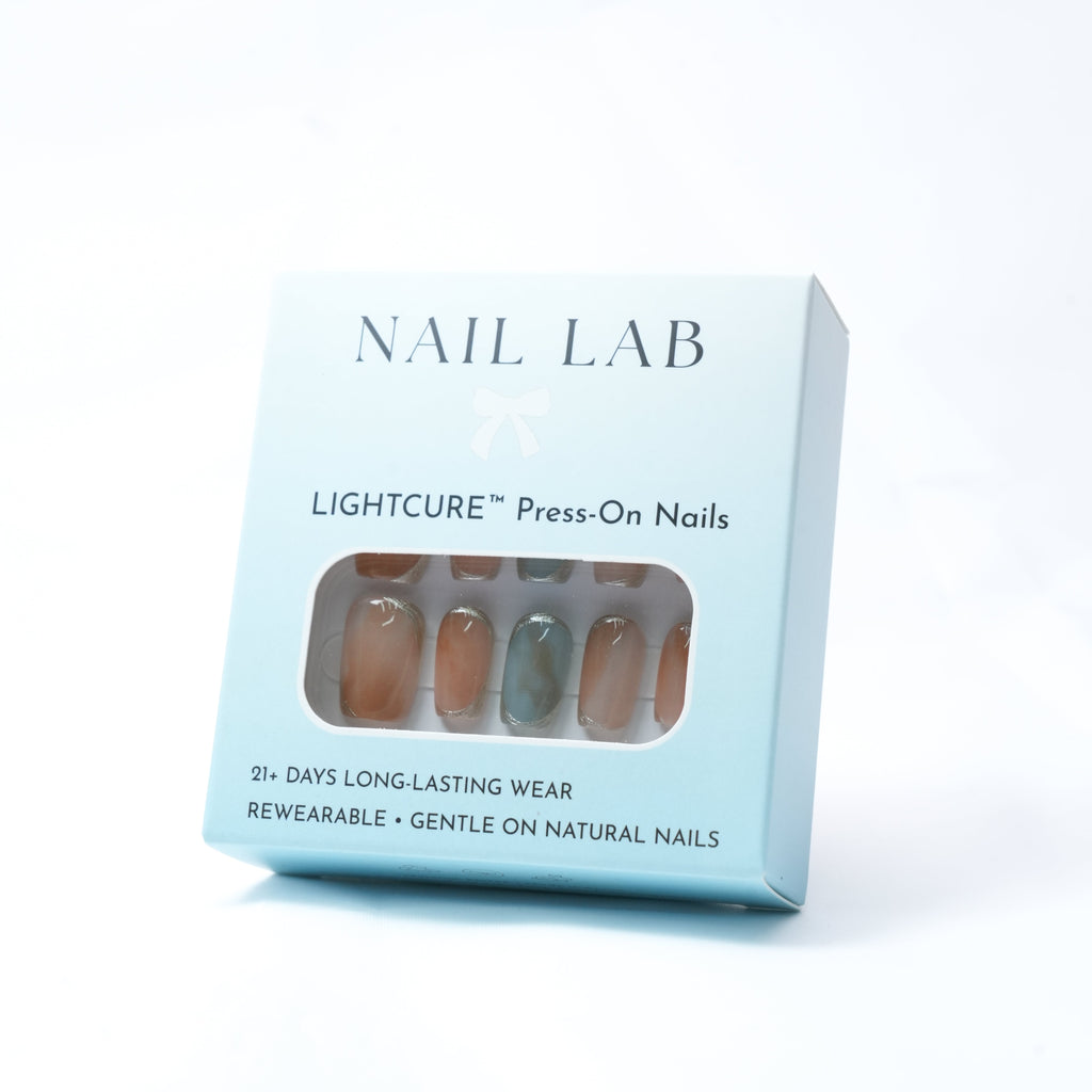 NAIL LAB LIGHTCURE press-on nails in soft sage green tones