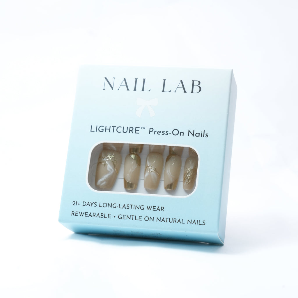 NAIL LAB LIGHTCURE press-on nails in sheer golden nude shimmer