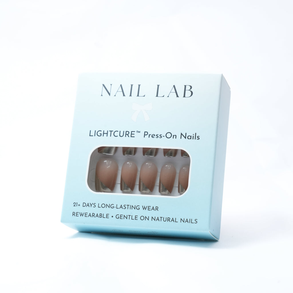 NAIL LAB LIGHTCURE press-on nails in warm golden nude tones