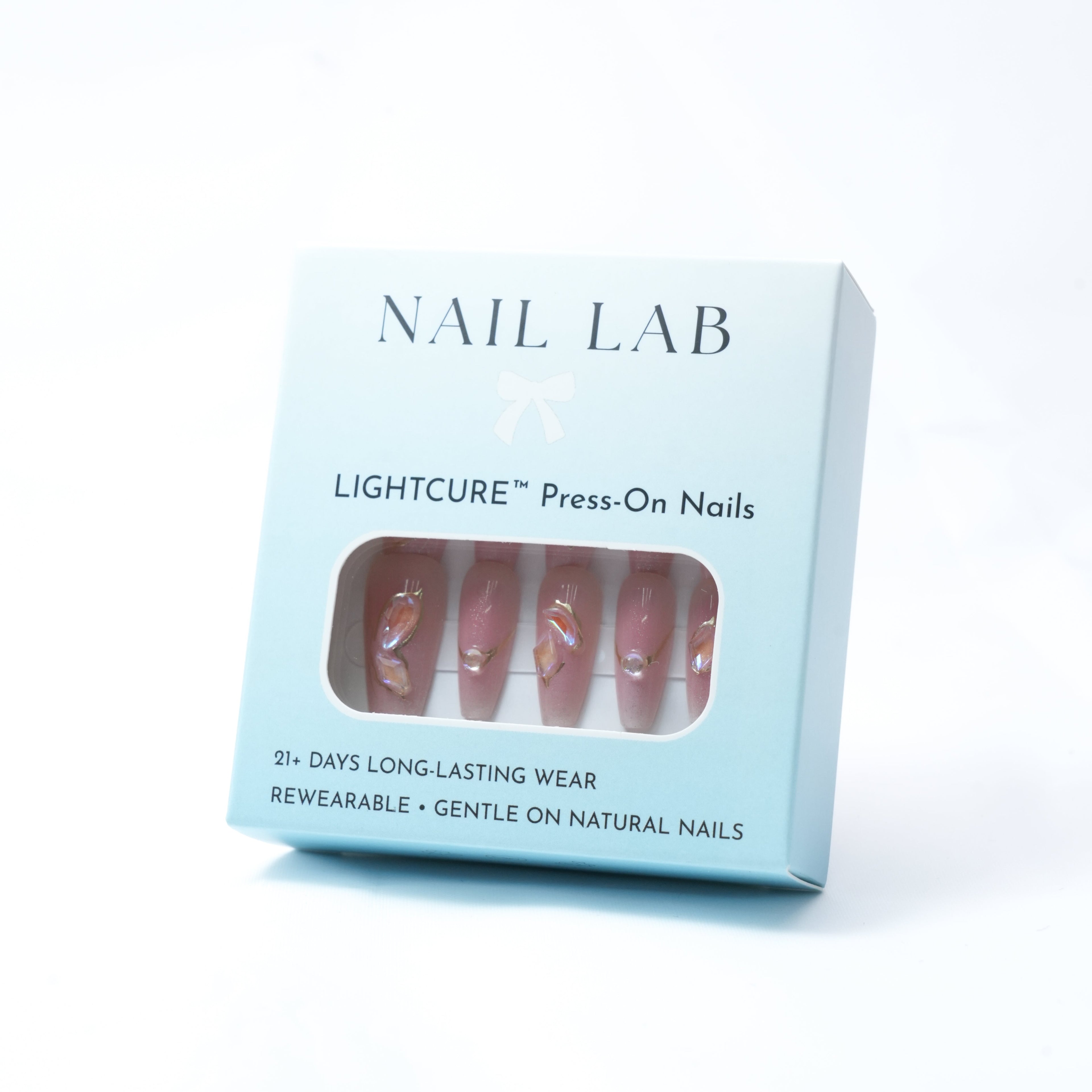 NAIL LAB LIGHTCURE press-on nails in soft pink opalescent shimmer