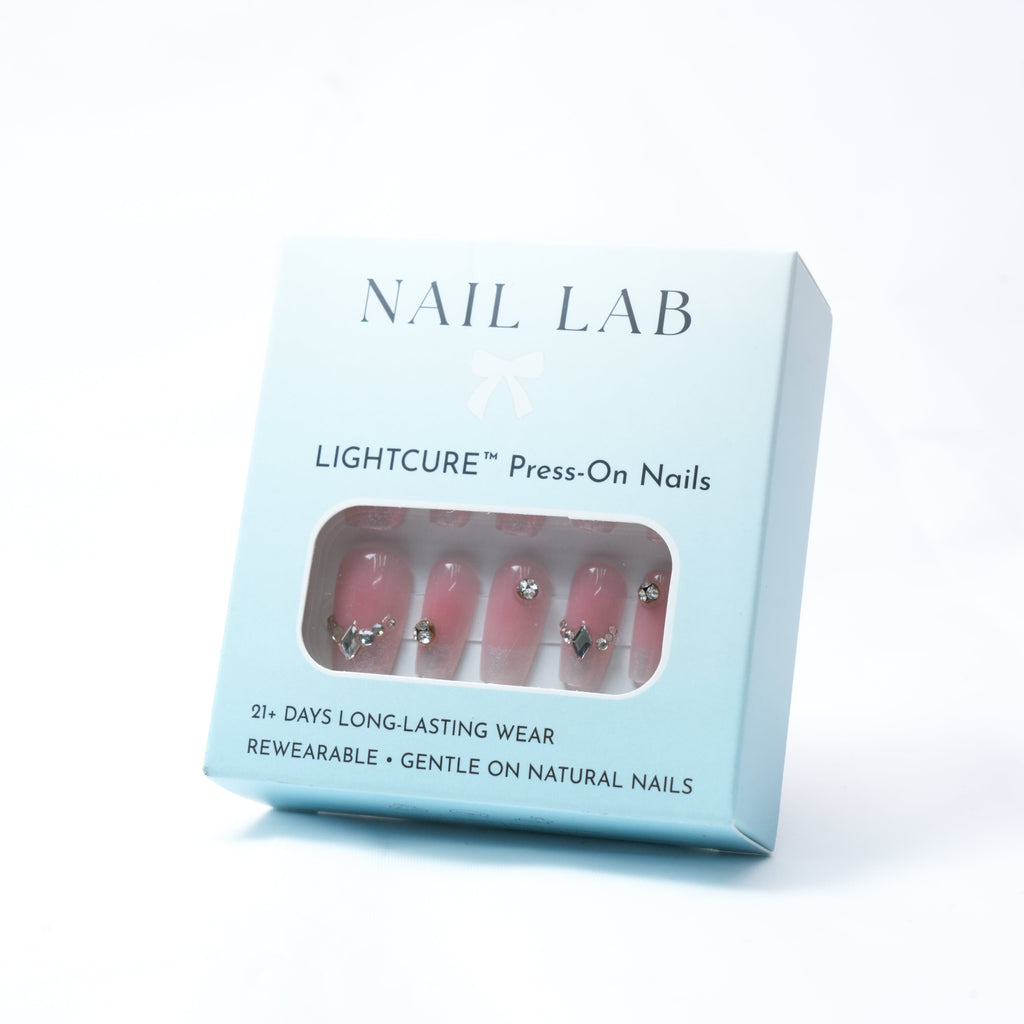 NAIL LAB LIGHTCURE press-on nails in light rose pink with crystal accents