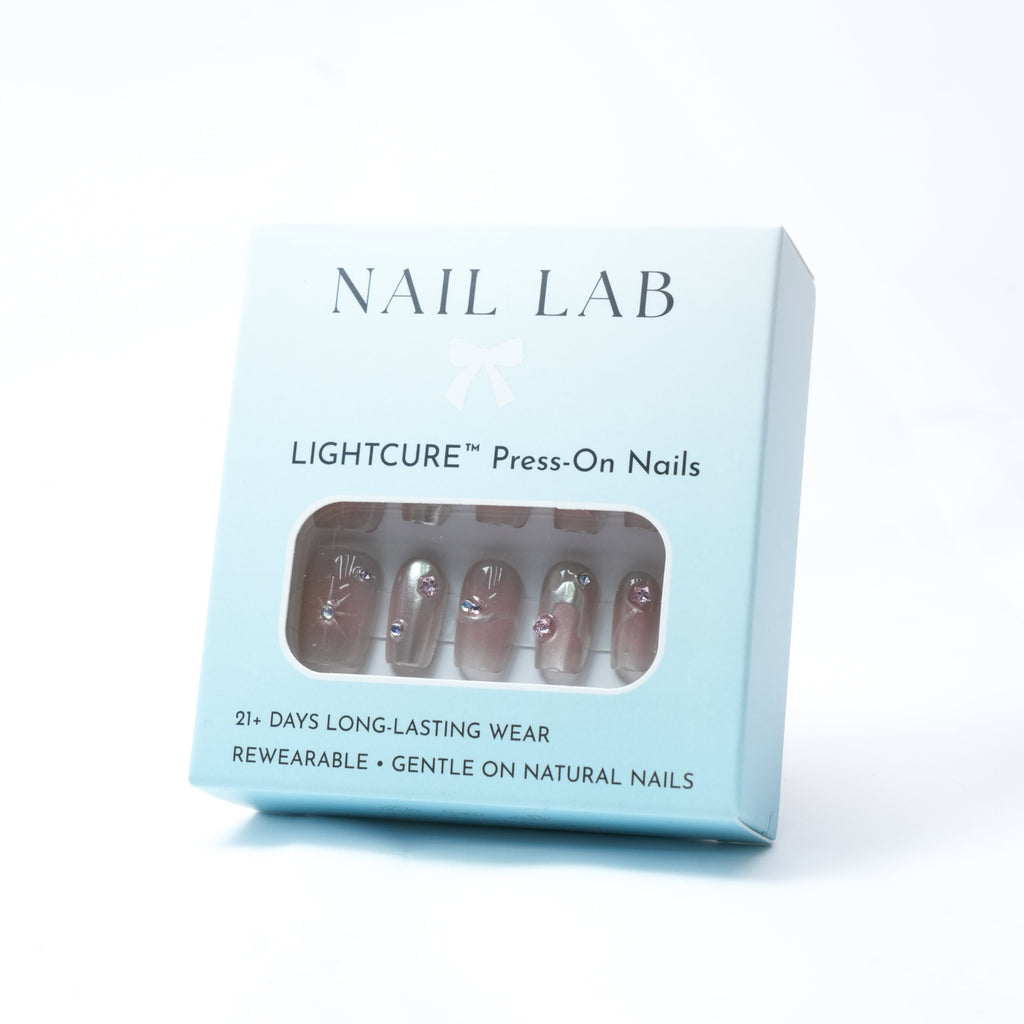 NAIL LAB LIGHTCURE press-on nails in glowing blush pink tones