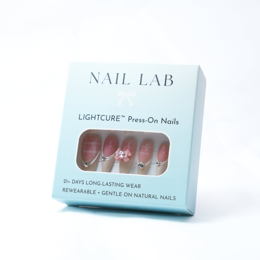 NAIL LAB LIGHTCURE press-on nails in soft tulle pink sheer finish
