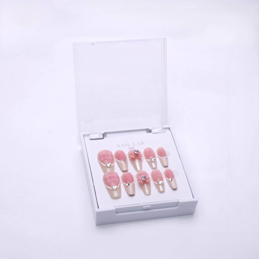 NAIL LAB LIGHTCURE press-on nails in soft tulle pink sheer finish in case