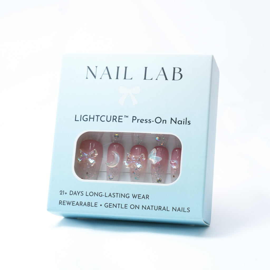 NAIL LAB LIGHTCURE press-on nails in blush pink with moonlit shimmer