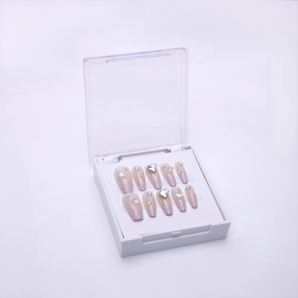 NAIL LAB LIGHTCURE press-on nails in soft amethyst lilac shimmer in case