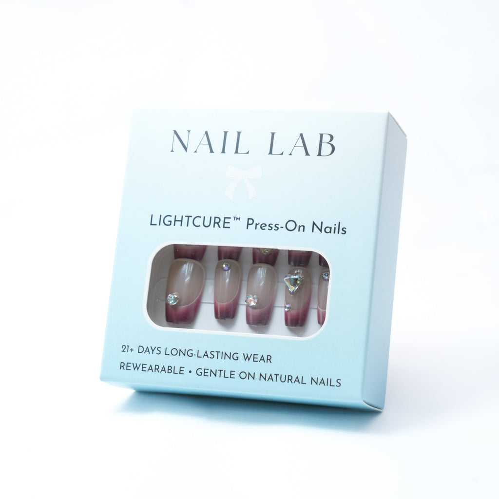 NAIL LAB LIGHTCURE press-on nails in deep merlot wine tones