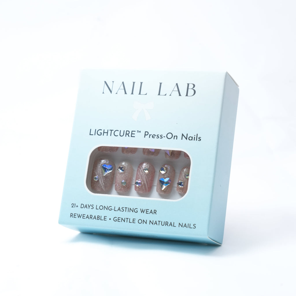 NAIL LAB LIGHTCURE press-on nails in champagne metallic nude