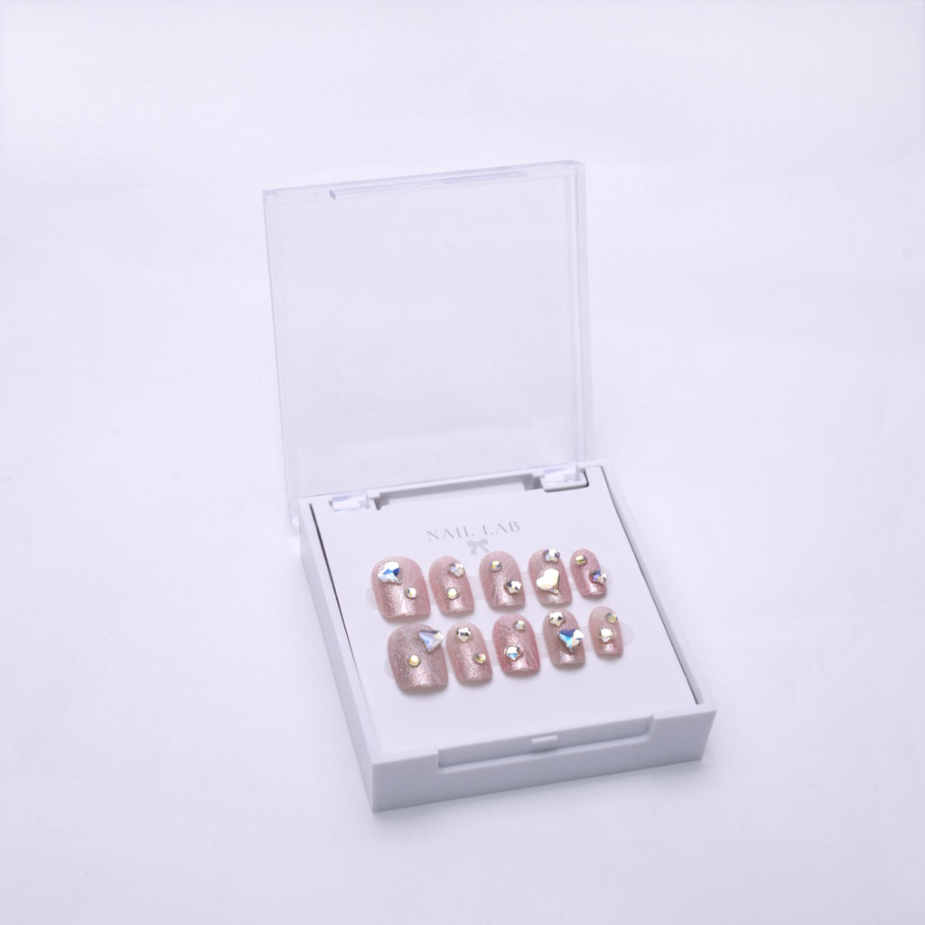 NAIL LAB LIGHTCURE press-on nails in champagne metallic nude in case