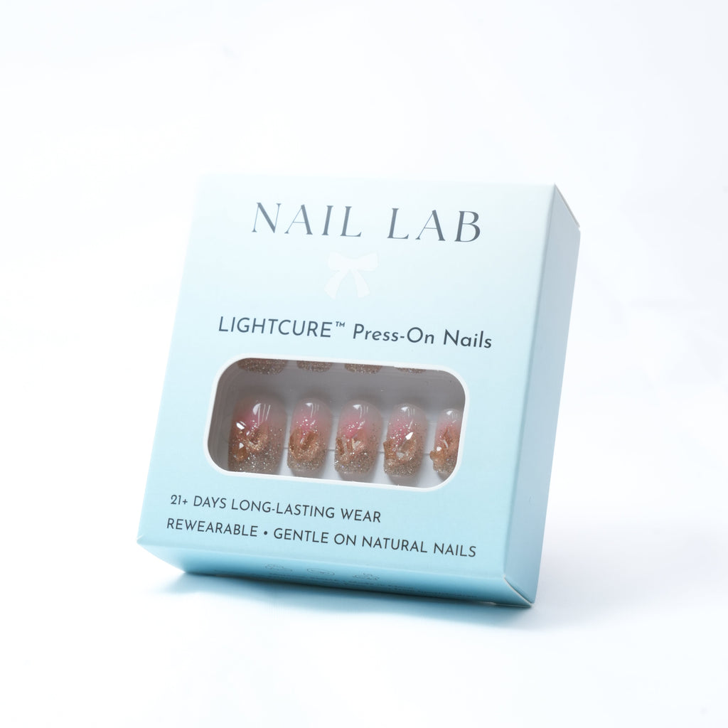 NAIL LAB LIGHTCURE press-on nails in warm champagne shimmer with depth
