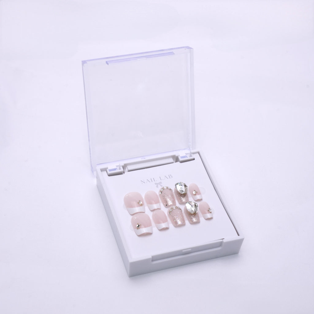 NAIL LAB LIGHTCURE press-on nails in milky white nude finish in case