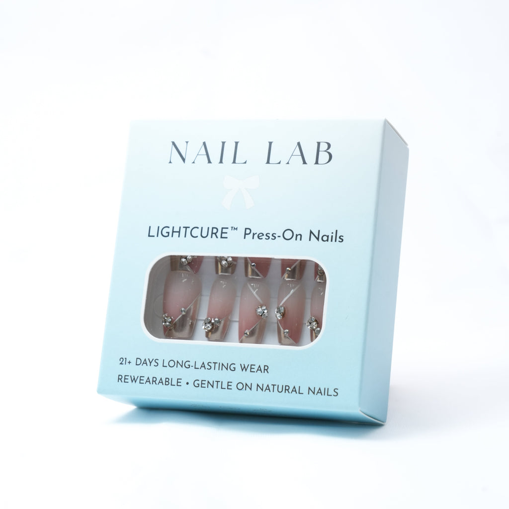 NAIL LAB LIGHTCURE press-on nails in silky nude with constellation shimmer