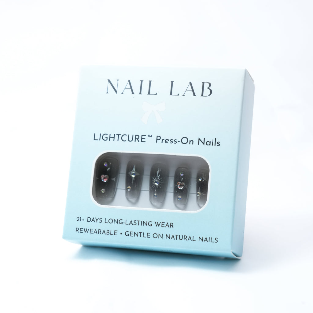 NAIL LAB LIGHTCURE press-on nails in deep onyx black with shimmer