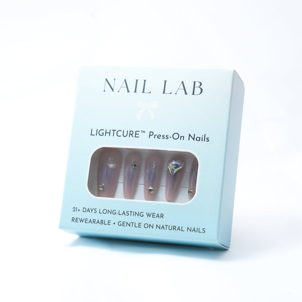 NAIL LAB LIGHTCURE press-on nails in soft lavender purple tones