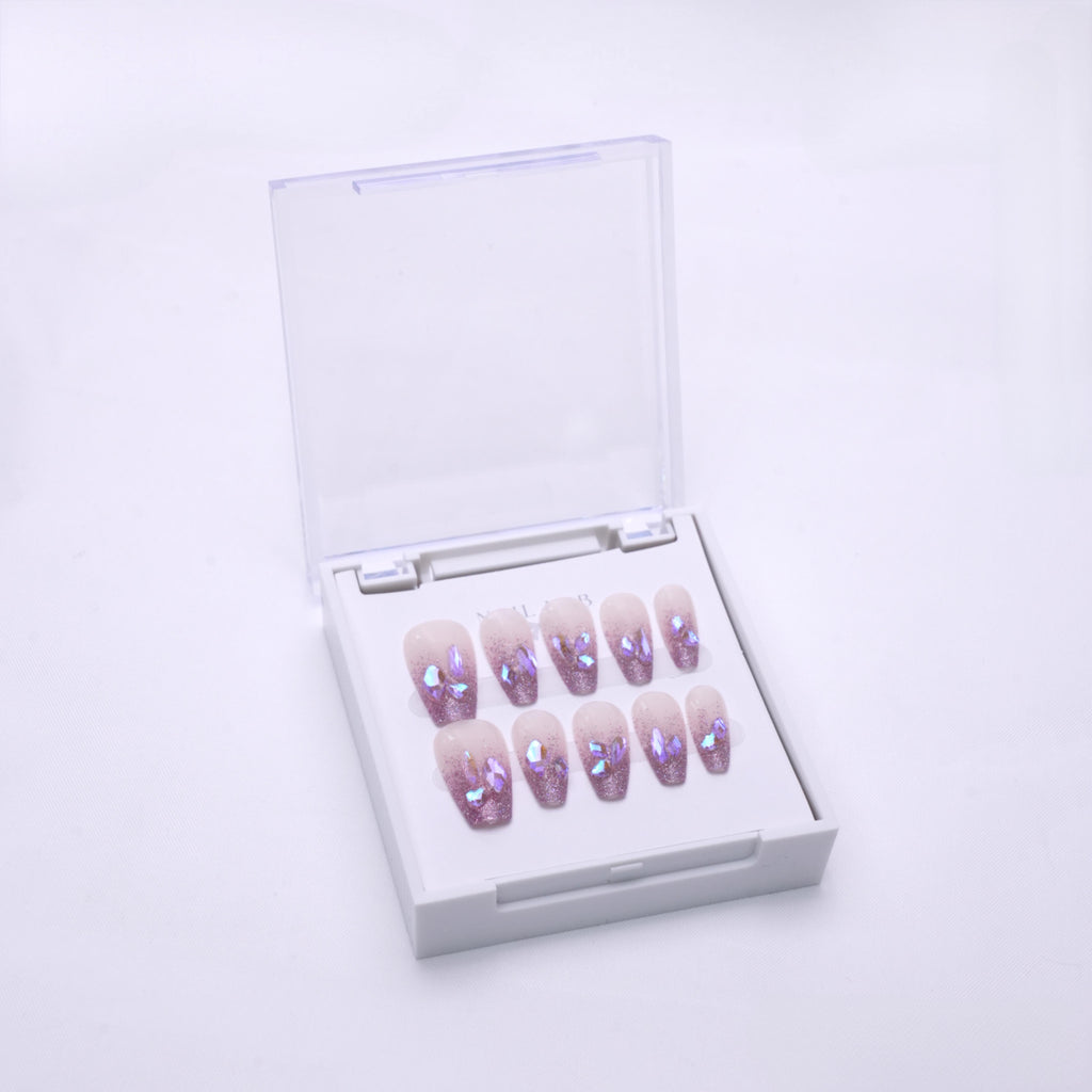 NAIL LAB LIGHTCURE press-on nails in soft orchid pink shimmer in case