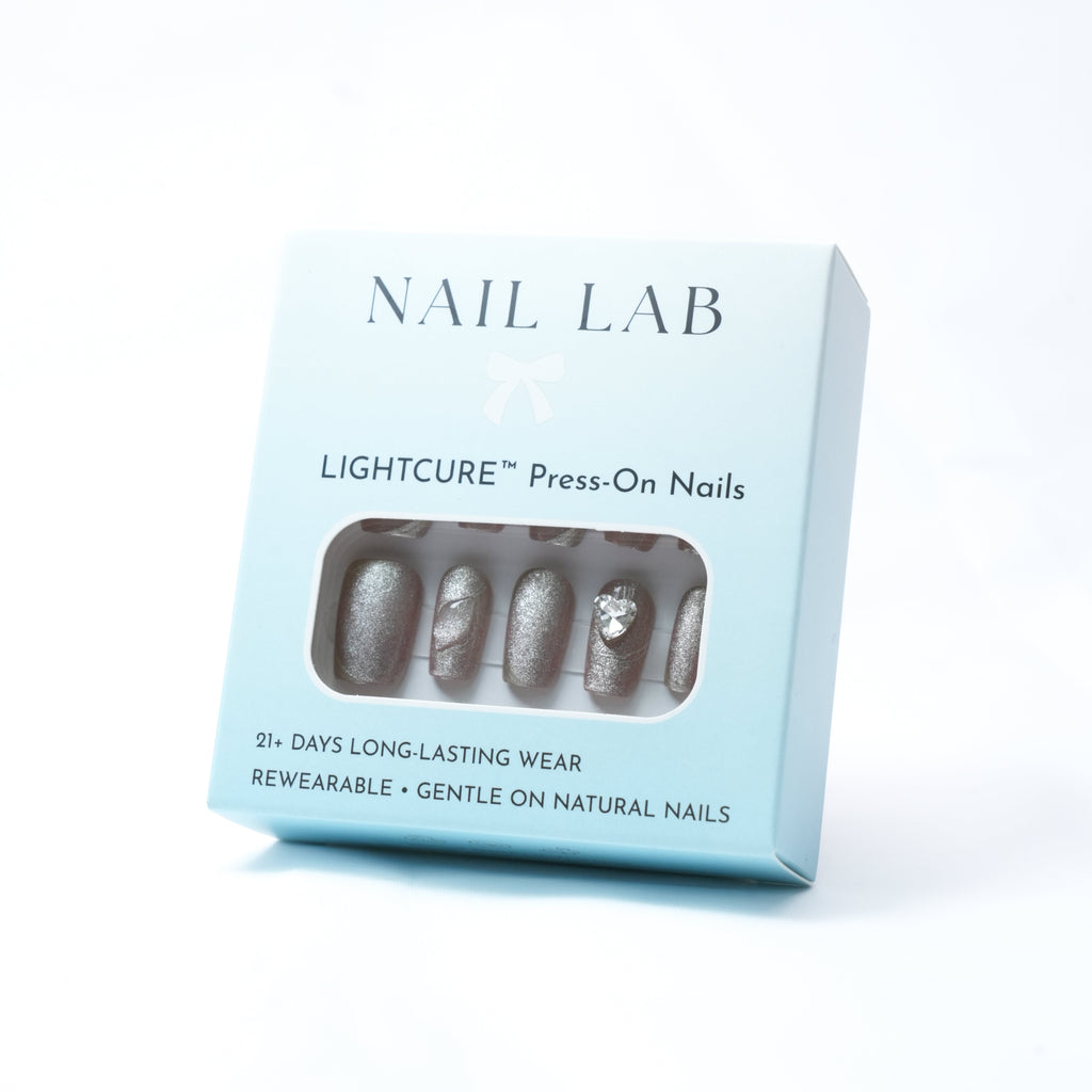 NAIL LAB LIGHTCURE press-on nails in moonstone silver metallic finish