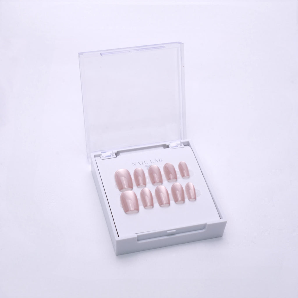 NAIL LAB LIGHTCURE press-on nails in natural blush nude tones in case