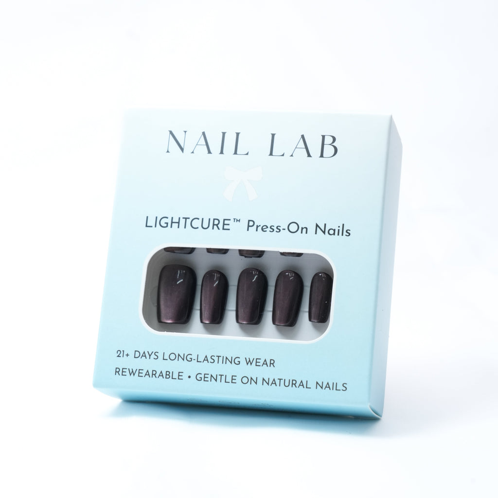 NAIL LAB LIGHTCURE press-on nails in deep espresso plum shade