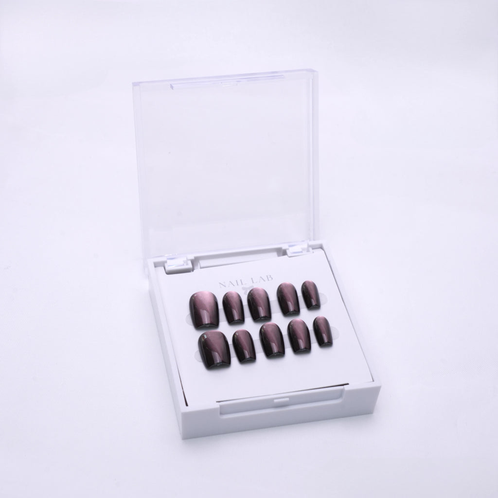 NAIL LAB LIGHTCURE press-on nails in deep espresso plum shade in case